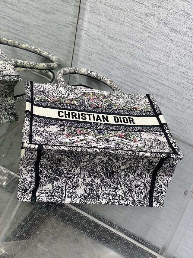 Dior original cotton small book tote bag M1265 white&black