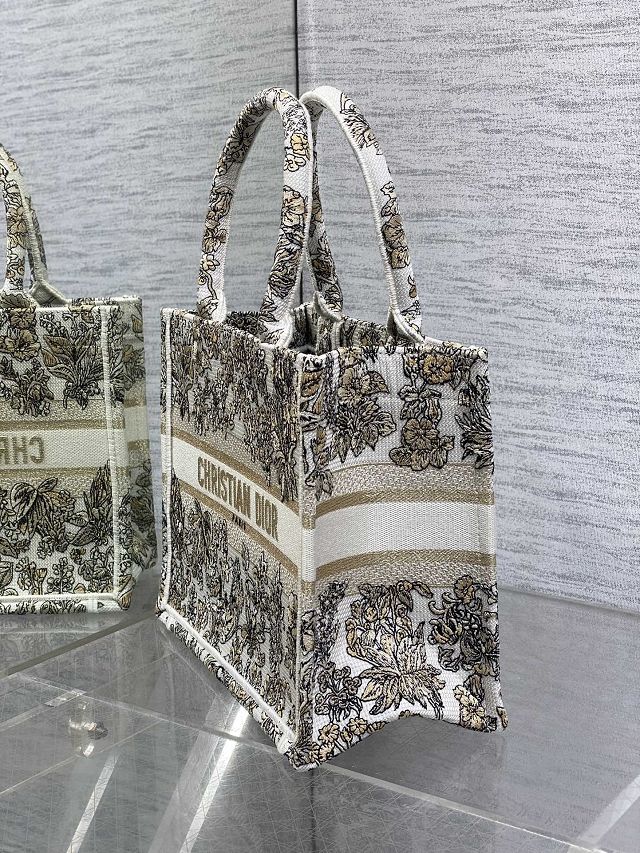 Dior original cotton small book tote bag M1265 white&gold