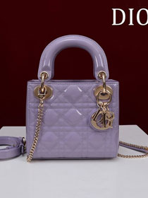 Dior original patent calfskin mini lady dior bag M0505 light purple