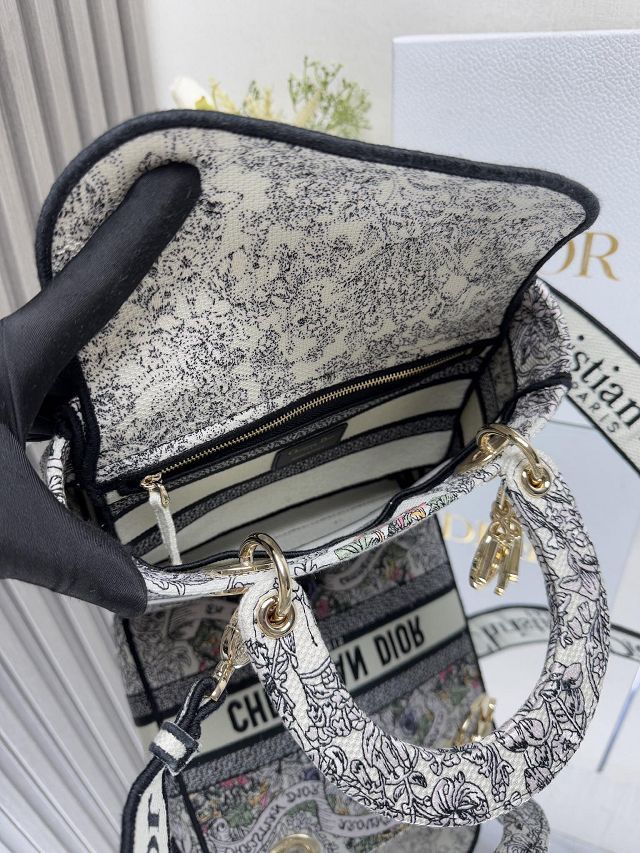 Dior original cotton medium lady bag M0565 black