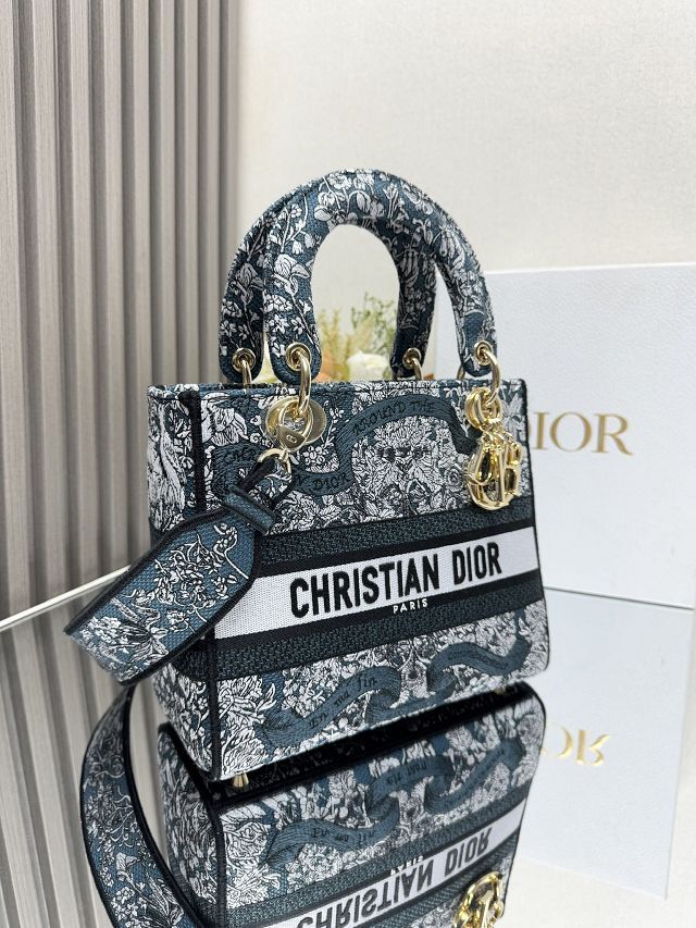 Dior original cotton medium lady bag M0565 blue