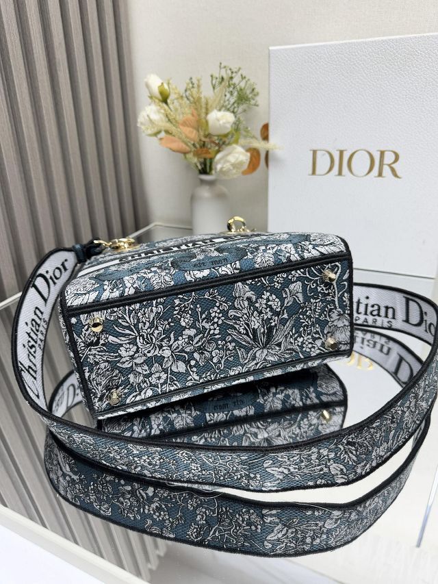 Dior original cotton medium lady bag M0565 blue