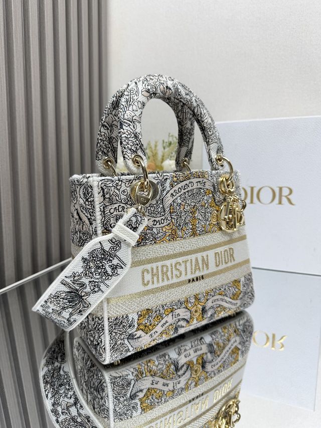 Dior original cotton medium lady bag M0565 white&black