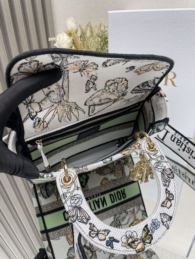 Dior original cotton medium lady bag M0565 white&green
