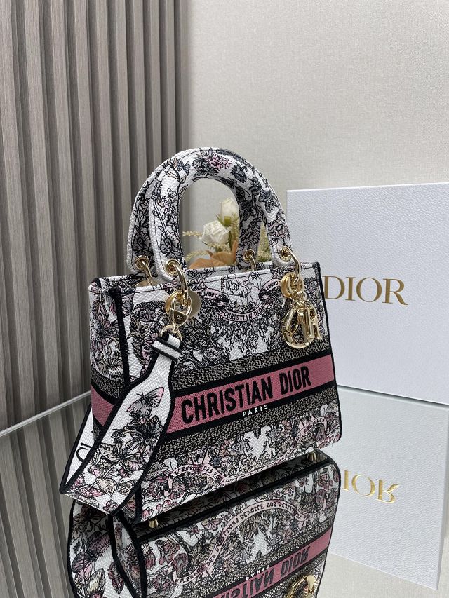 Dior original cotton medium lady bag M0565 white&pink