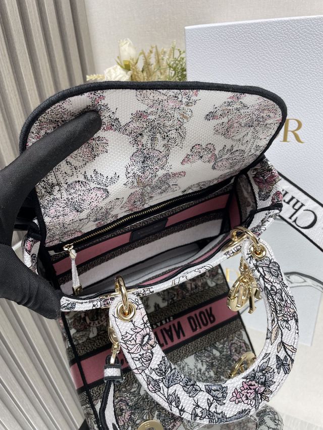 Dior original cotton medium lady bag M0565 white&pink