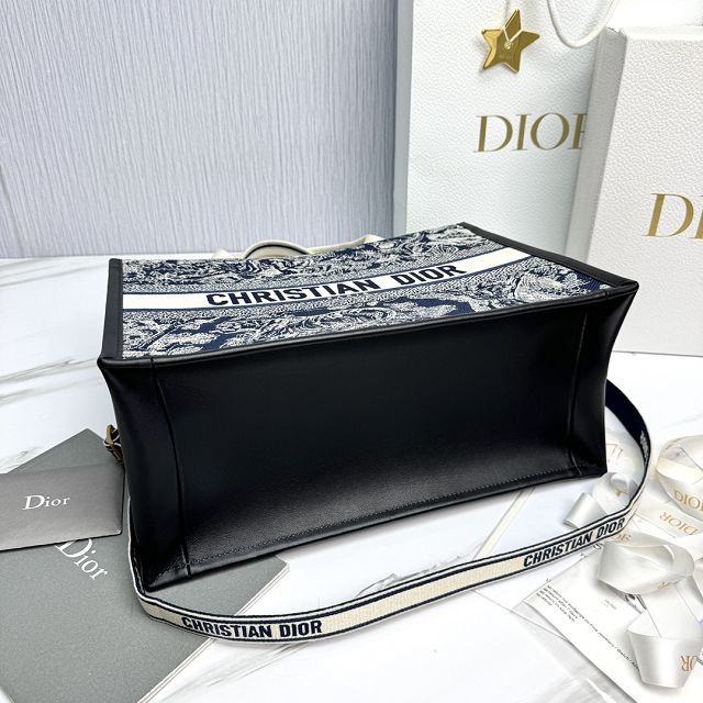 Dior original cotton&calfskin medium book tote bag M1324 black&blue