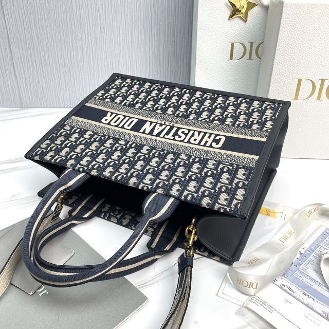 Dior original cotton&calfskin medium book tote bag M1324 blue