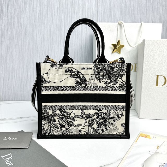 Dior original cotton&calfskin small book tote bag M1325 black