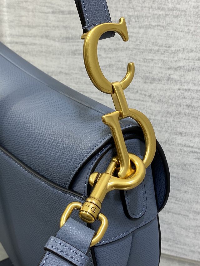Dior original grained calfskin saddle bag M0455 denim blue