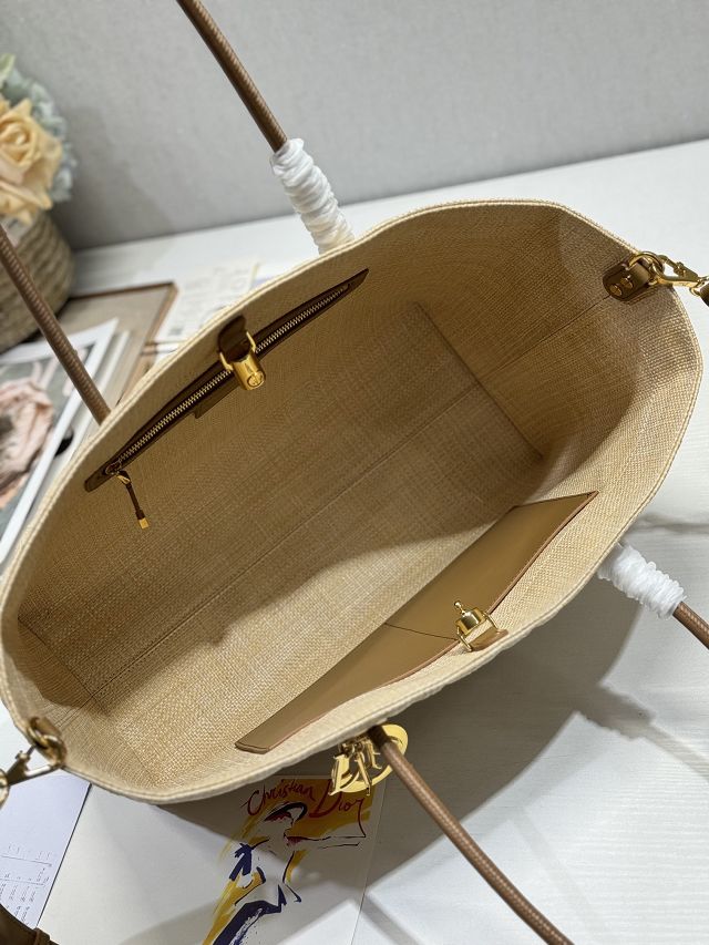 Dior original raffia large toujours tote bag M1167 apricot