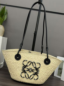Loewe iraca palm&calfskin small anagram basket bag A223P65 black