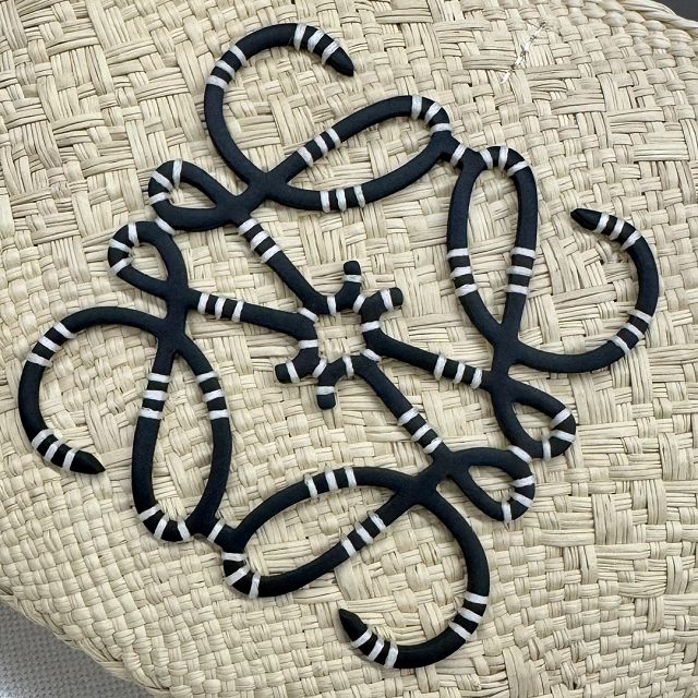 Loewe iraca palm&calfskin small anagram basket bag A223P65 black