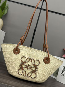 Loewe iraca palm&calfskin small anagram basket bag A223P65 tan