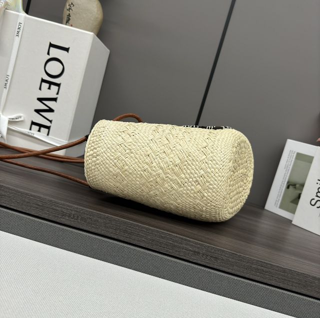 Loewe iraca palm&calfskin small anagram basket bag A223P65 tan