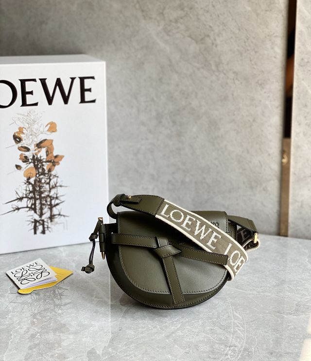 Loewe original calfskin mini gate dual bag A650N46 dark green