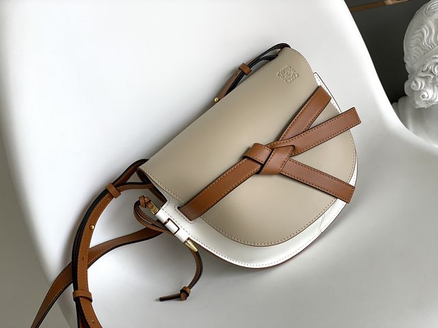 Loewe original calfskin small gate dual bag A650T20 sand&white