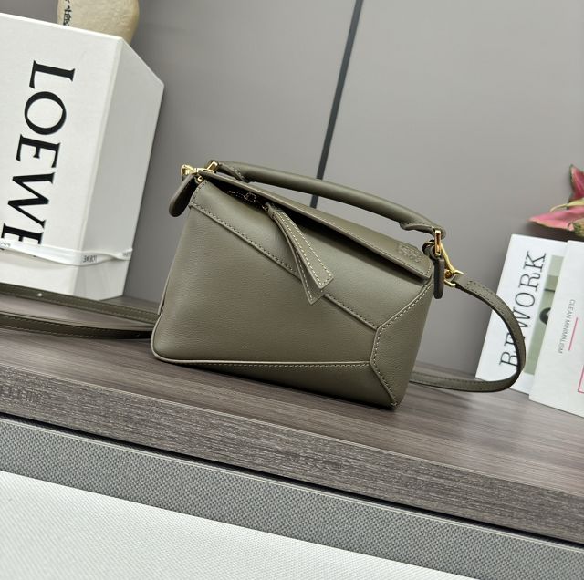 Loewe original calfskin mini puzzle bag A510P88 khaki green