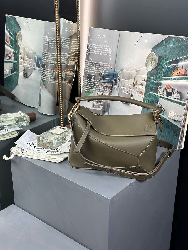 Loewe original calfskin small puzzle bag A510P60 khaki green