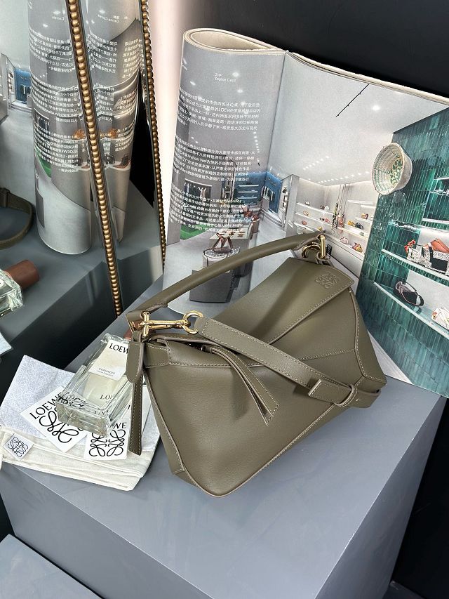 Loewe original calfskin small puzzle bag A510P60 khaki green