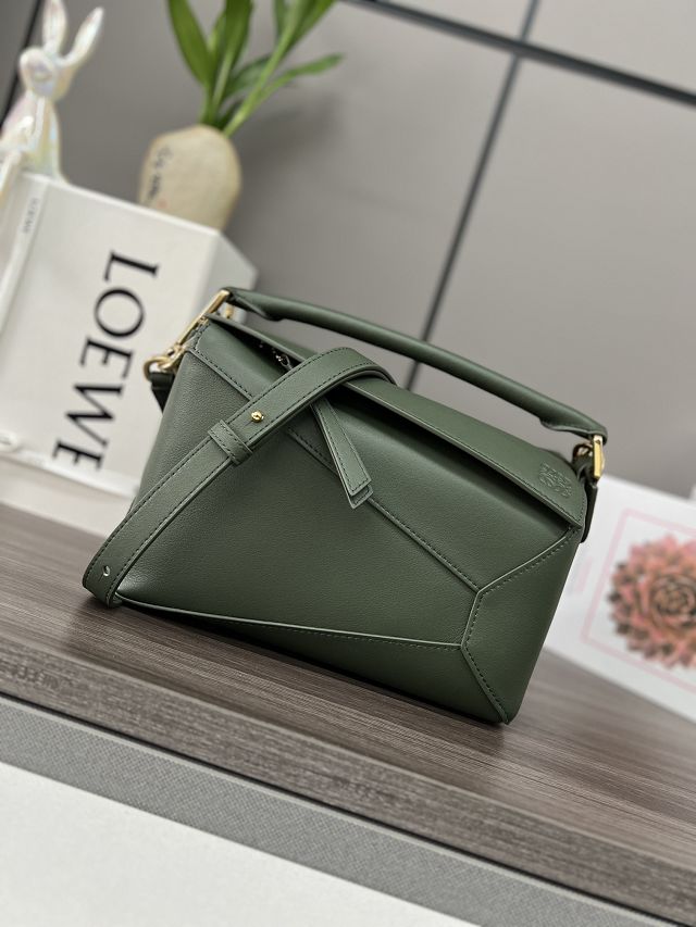 Loewe original calfskin small puzzle bag A510P60 dark green