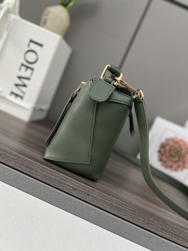 Loewe original calfskin small puzzle bag A510P60 dark green