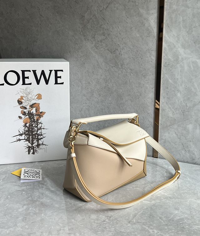 Loewe original calfskin small puzzle bag A510P60 white&apricot&beige