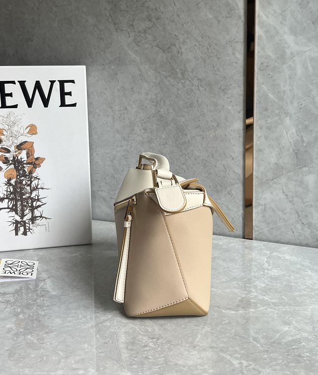 Loewe original calfskin small puzzle bag A510P60 white&apricot&beige
