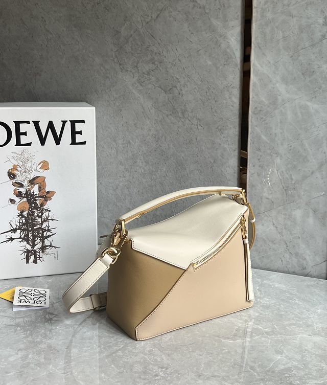 Loewe original calfskin small puzzle bag A510P60 white&apricot&beige