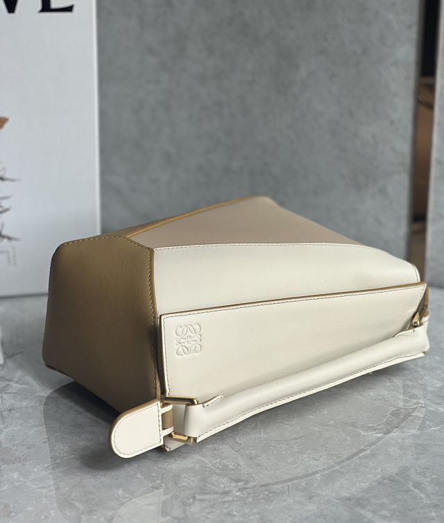 Loewe original calfskin small puzzle bag A510P60 white&apricot&beige