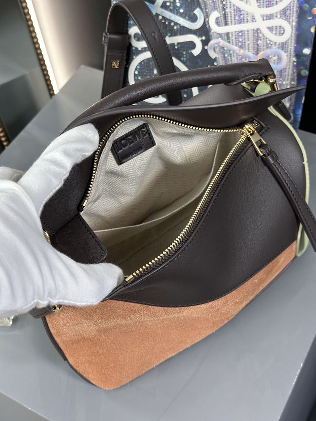 Loewe original suede&calfskin small puzzle bag A510P60 dark coffee