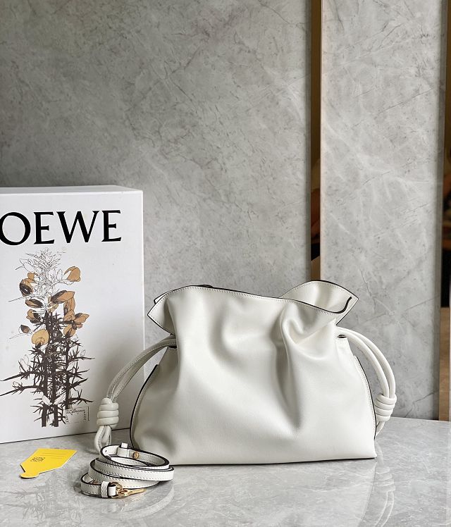 Loewe original calfskin medium flamenco clutch A411FC1 white