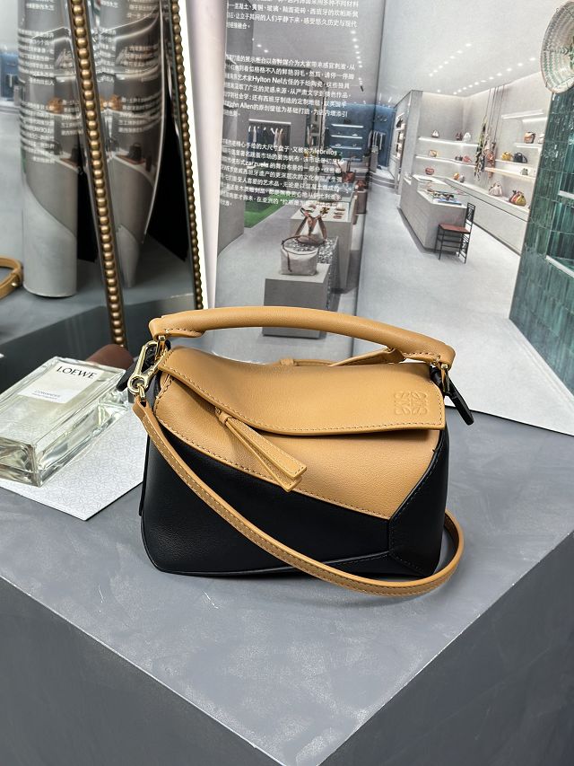 Loewe original calfskin mini puzzle bag A510P88 black&tan