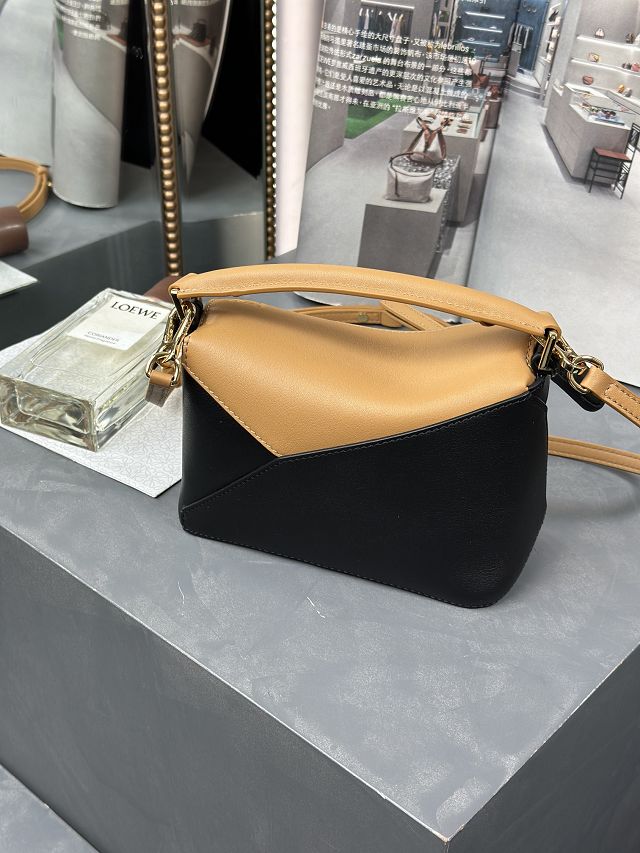 Loewe original calfskin mini puzzle bag A510P88 black&tan