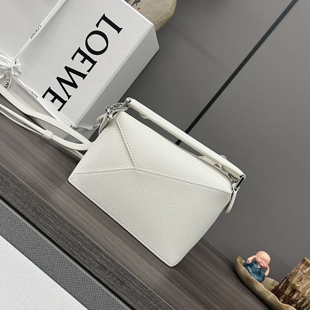 Loewe original grained calfskin mini puzzle bag A510P88 white