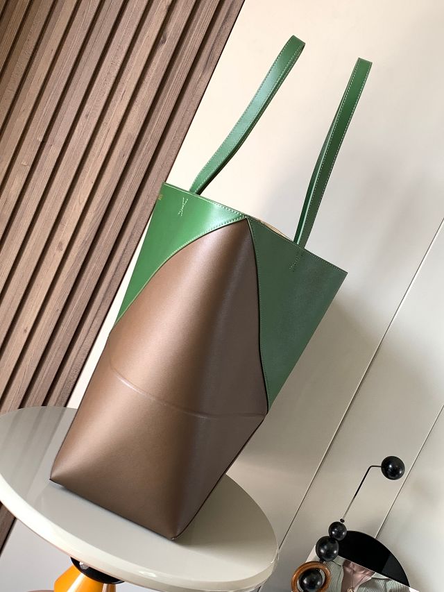 Loewe original calfskin large puzzle fold tote B933Q18 brown&green