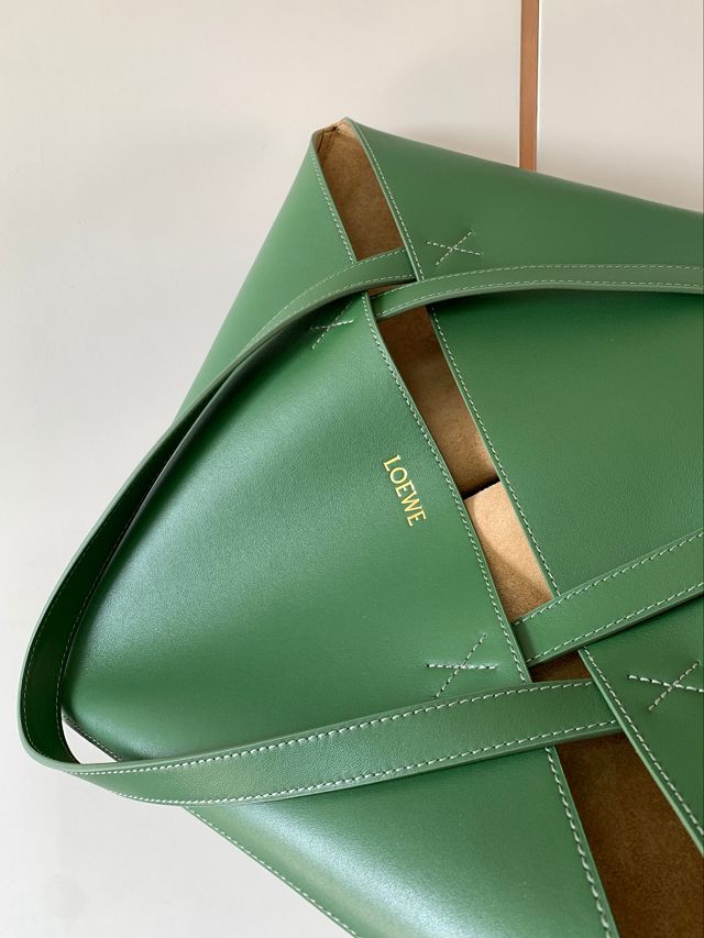 Loewe original calfskin large puzzle fold tote B933Q18 brown&green
