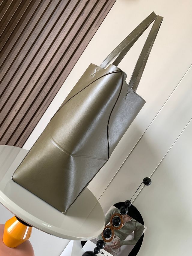 Loewe original calfskin large puzzle fold tote B933Q18 khaki green