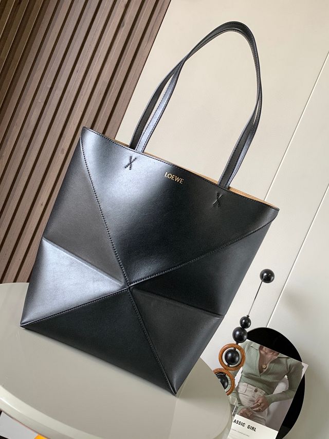 Loewe original calfskin medium puzzle fold tote A657G50 black