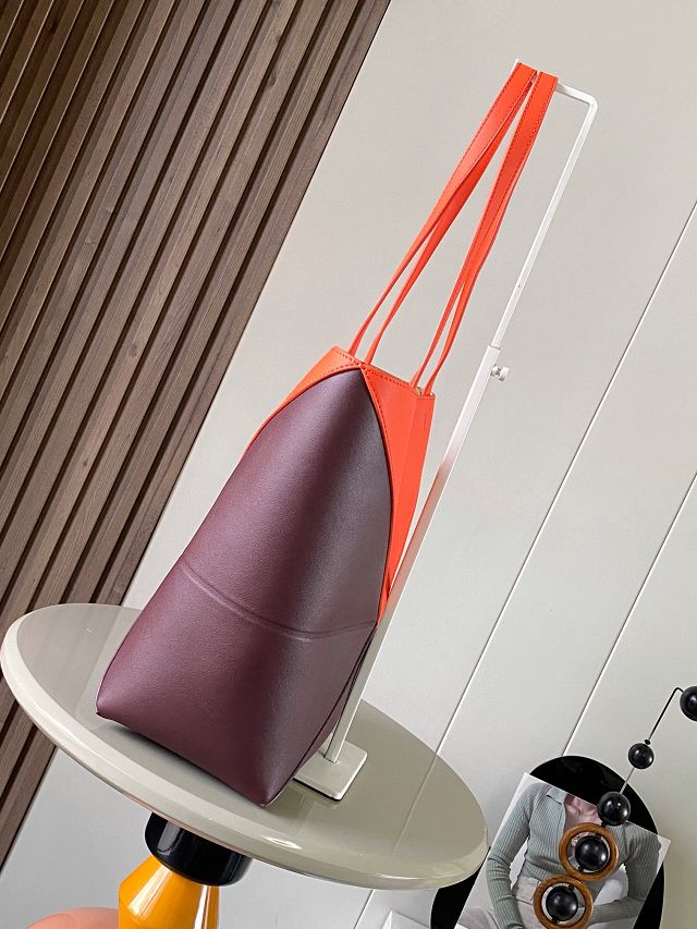 Loewe original calfskin medium puzzle fold tote A657G50 burgundy&orange