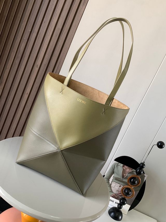 Loewe original calfskin medium puzzle fold tote A657G50 khaki