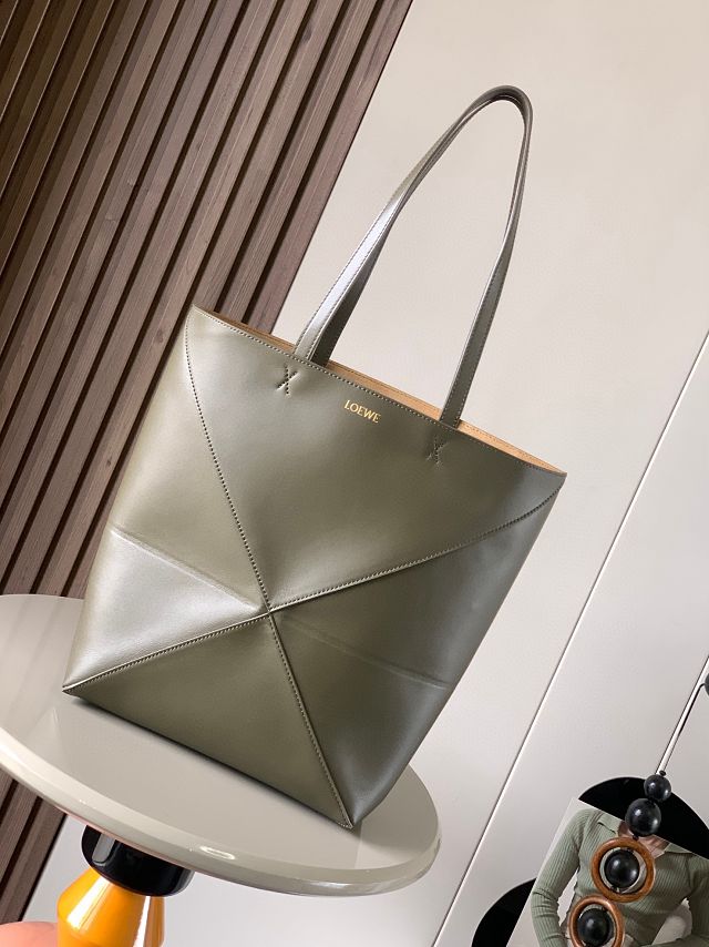 Loewe original calfskin medium puzzle fold tote A657G50 khaki green