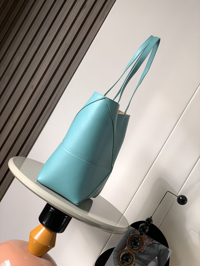 Loewe original calfskin medium puzzle fold tote A657G50 water blue