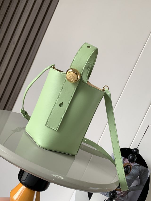 Loewe original calfskin mini pebble bucket BBMX01 light green