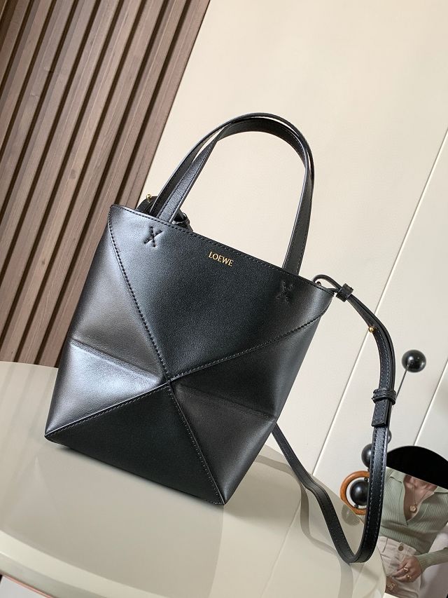 Loewe original calfskin mini puzzle fold tote A657V25 black