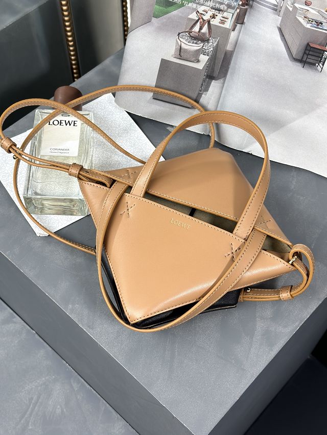 Loewe original calfskin mini puzzle fold tote A657V25 black&tan