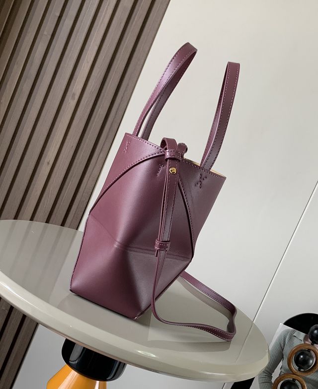 Loewe original calfskin mini puzzle fold tote A657V25 burgundy