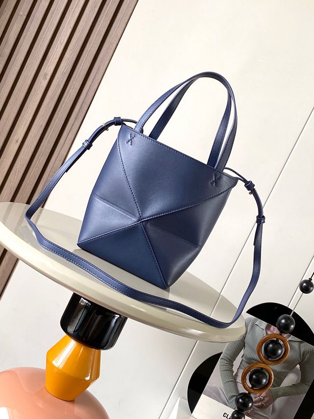 Loewe original calfskin mini puzzle fold tote A657V25 dark blue