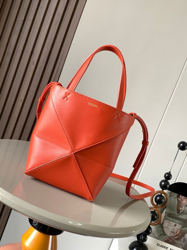 Loewe original calfskin mini puzzle fold tote A657V25 orange