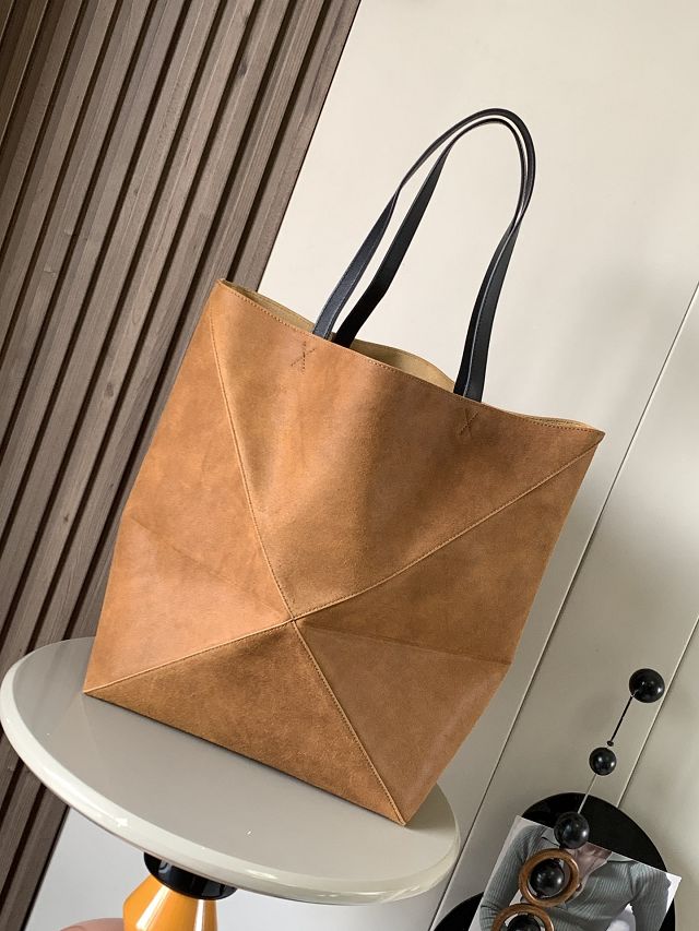 Loewe original suede calfskin large puzzle fold tote B933Q18 brown